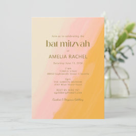 Modern Boho Wasserfarbe Rosa Gelbe Bat Mitzvah Einladung