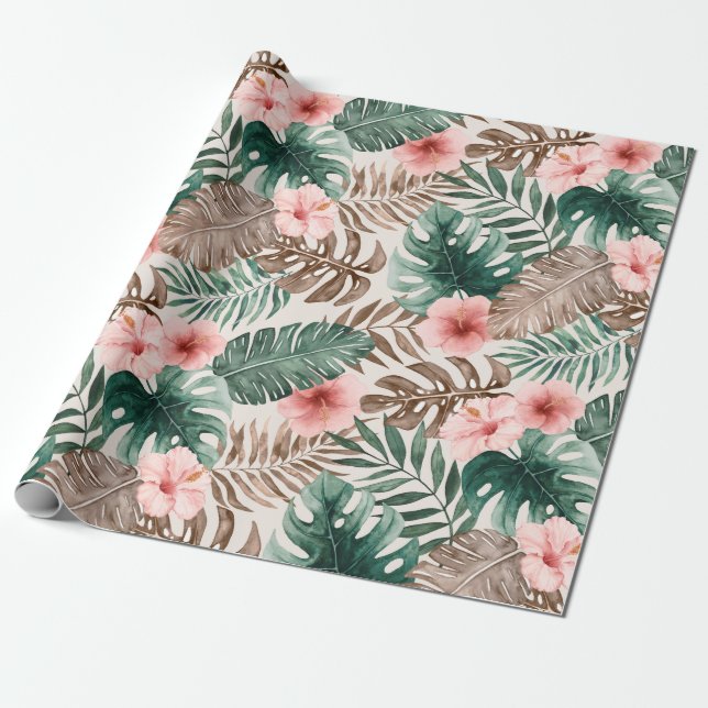 Modern Boho Wasserfarbe Tropenflora Geschenkpapier (Ungerollt)