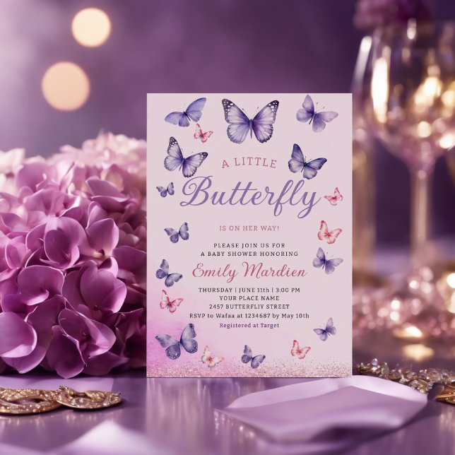 Modern Boho Watercolor Butterfly Girl Babydusche Einladung (Von Creator hochgeladen)