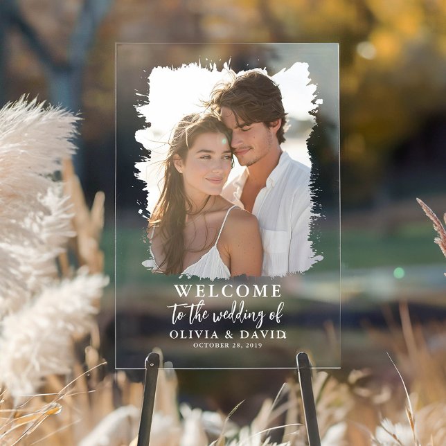 Modern Boho Wedding Welcome Foto Sign Acrylschild (Bohemian Transparent Acryl Wedding Welcome Photo Sign)