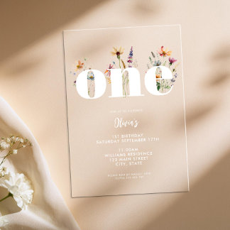 Modern Boho Wildblume 1. Geburtstag Acryleinladungen