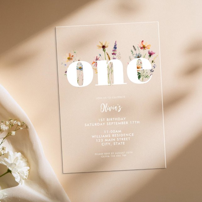 Modern Boho Wildblume 1. Geburtstag Acryleinladungen (Von Creator hochgeladen)