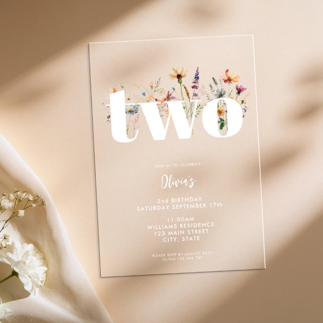 Modern Boho Wildblume 2. Geburtstag Acryleinladungen (Von Creator hochgeladen)