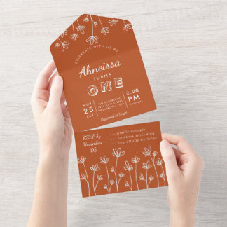 Modern Boho Wildblume Terracotta auf der Leventina All In One Einladung