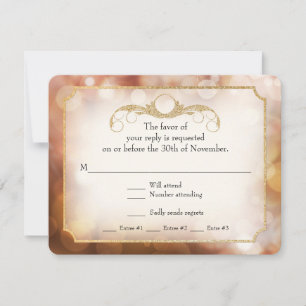 Modern Bokeh Sparkle Twinkle Amber Gold UAWG RSVP Karte