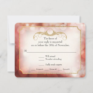 Modern Bokeh Sparkle Twinkle Marsala UAWG RSVP Karte