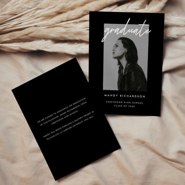 Modern Bold Black Script Photo Graduation Ankündigung (Von Creator hochgeladen)