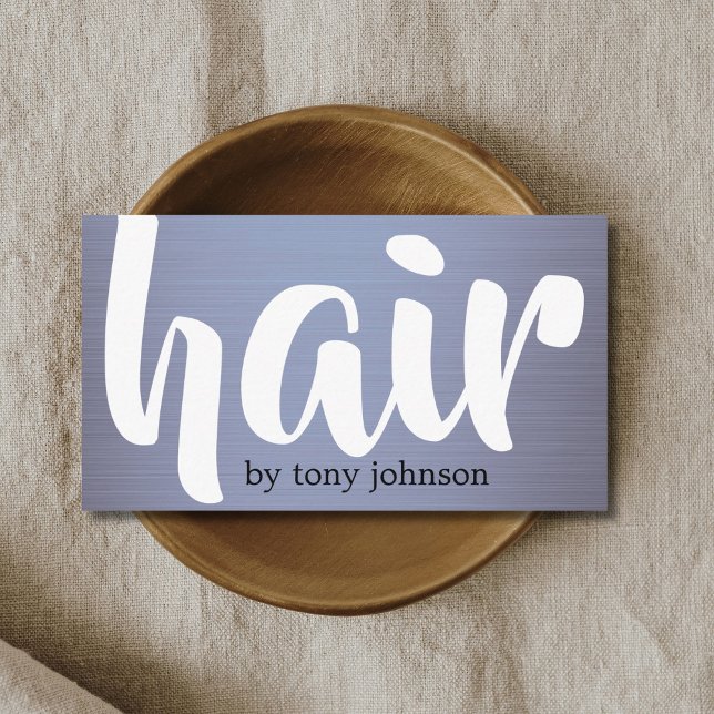 Modern Bold Blue Grey Faux Metal Hair Stylist Visitenkarte (Von Creator hochgeladen)
