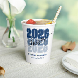 Modern Bold Class 2026 Navy Blue Graduation Party Pappbecher