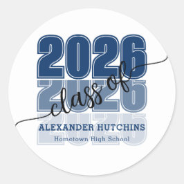 Modern Bold Class 2026 Navy Blue Graduation Runder Aufkleber