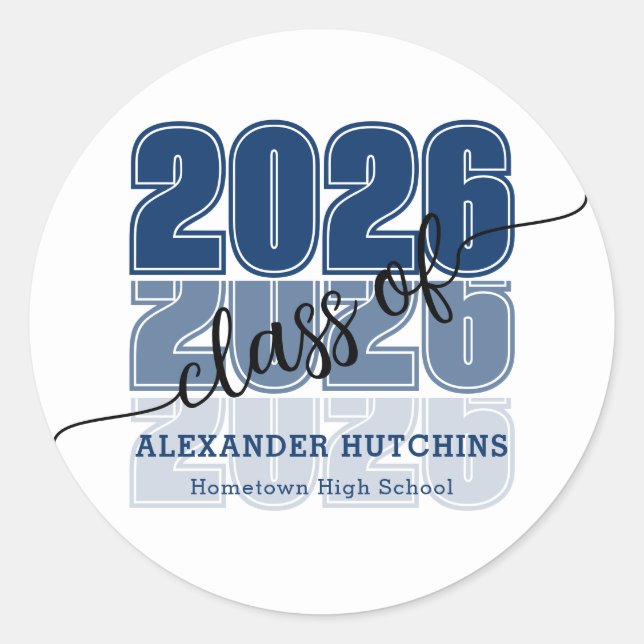 Modern Bold Class 2026 Navy Blue Graduation Runder Aufkleber (Vorderseite)