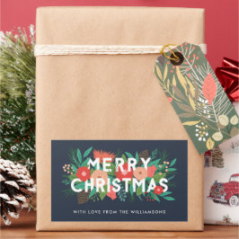 Modern Bold floral frohe Weihnachtsnamen Blau Rechteckiger Aufkleber