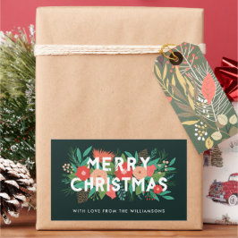 Modern Bold floral frohe Weihnachtsnamen Grün Rechteckiger Aufkleber