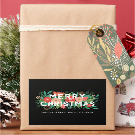 Modern Bold floral frohe Weihnachtsnamen Schwarz Rechteckiger Aufkleber