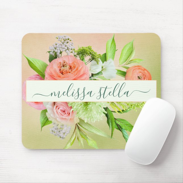 Modern Bold Floral Pink Green | Girly Gift Mousepad (Mit Mouse)
