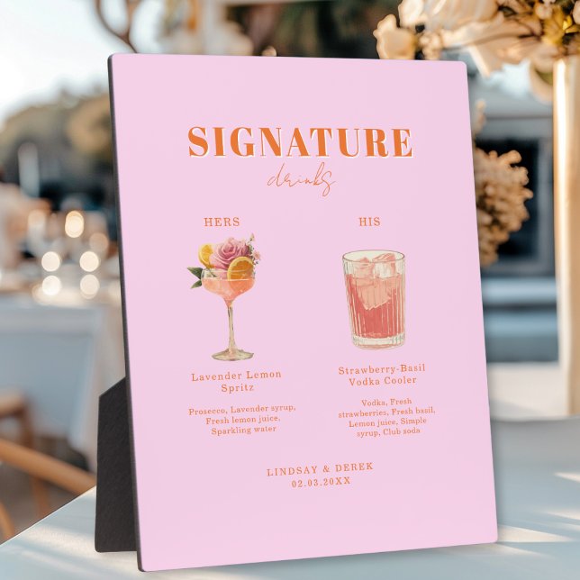 Modern Bold Font His & Hers Drinks Wedding Fotoplatte (Modern Bold Font His & Hers Drinks Wedding Plaque)