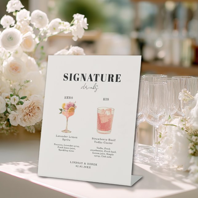 Modern Bold Font His & Hers Drinks Wedding Sockelschild (Modern Bold Font His & Hers Drinks Wedding Pedestal Sign)