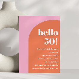 Modern Bold Geometric Pink Orange 50th Birthday Einladung