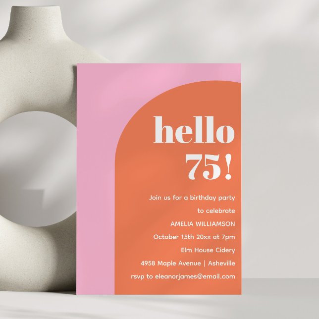 Modern Bold Geometric Pink Orange 75th Birthday Einladung (Von Creator hochgeladen)