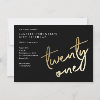 Modern Bold Gold Typ 21. Geburtstag Einladung