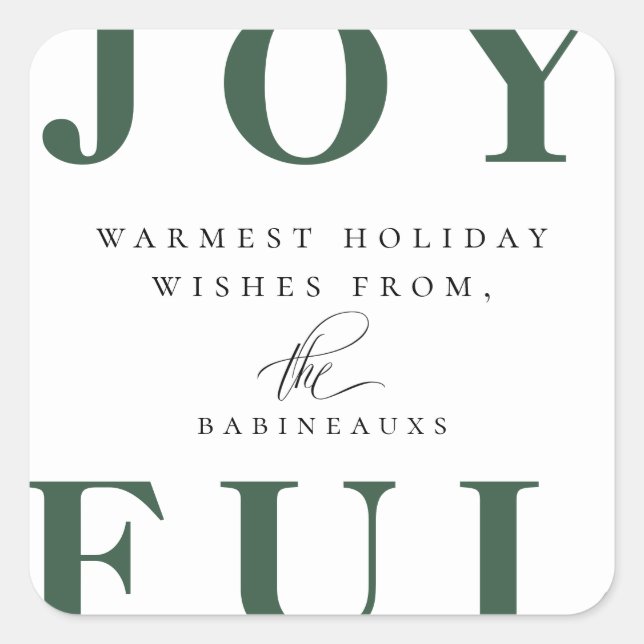 Modern Bold Green JOYFUL Urlaub Quadratischer Aufkleber (Vorderseite)