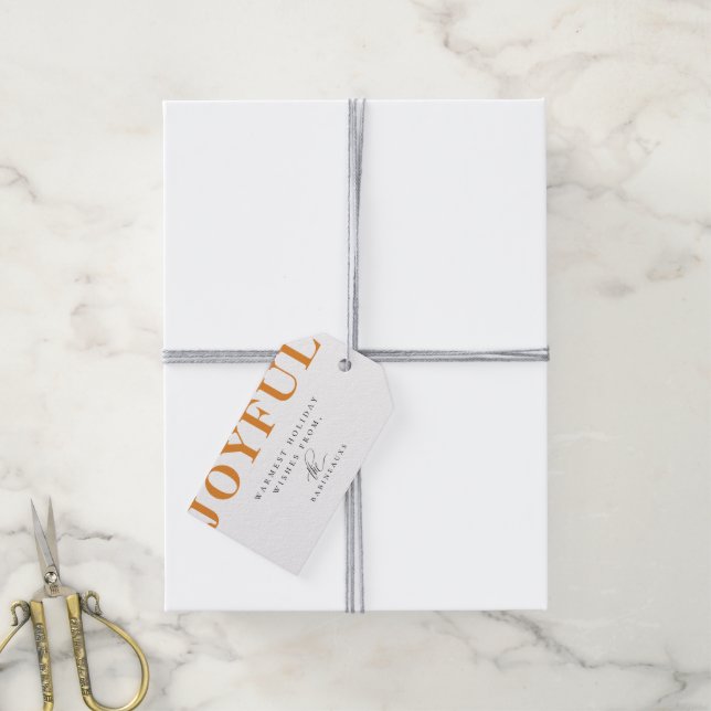Modern Bold JOYFUL Holiday Orange Geschenkanhänger (Mit Garn)