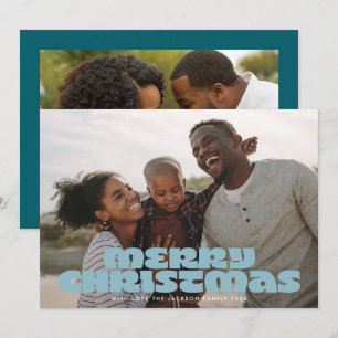 MODERN BOLD Merry Script Retro Foto Blues Feiertagskarte