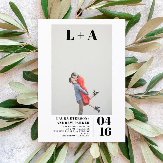 Modern bold  minimalist initials photo wedding einladung (Von Creator hochgeladen)