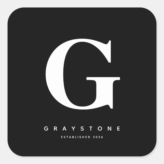 Modern Bold Monogram Initial Name Schwarz & Weiß Quadratischer Aufkleber (Vorderseite)