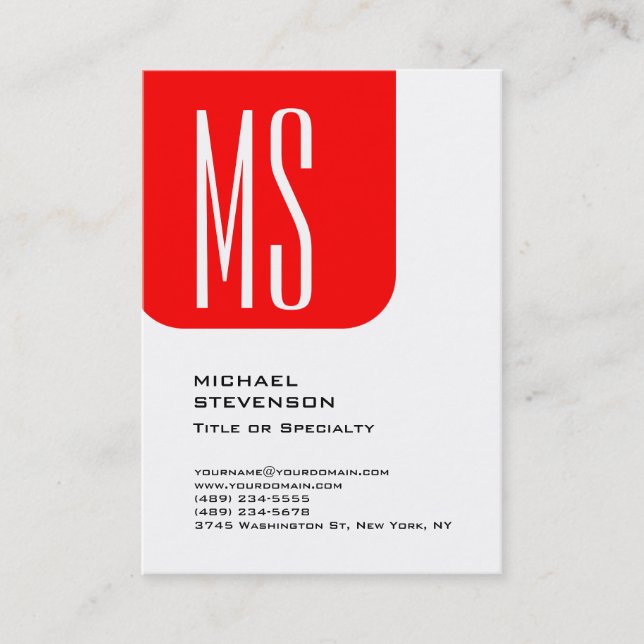 Modern Bold Monogram Red White Beruflich Visitenkarte (Vorderseite)