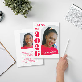 Modern Bold Pink Script Graduation Announcement Einladung