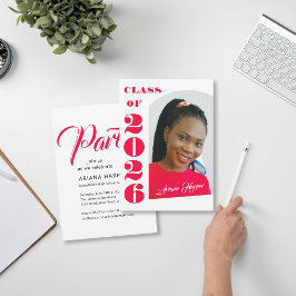 Modern Bold Pink Script Graduation Party Einladung