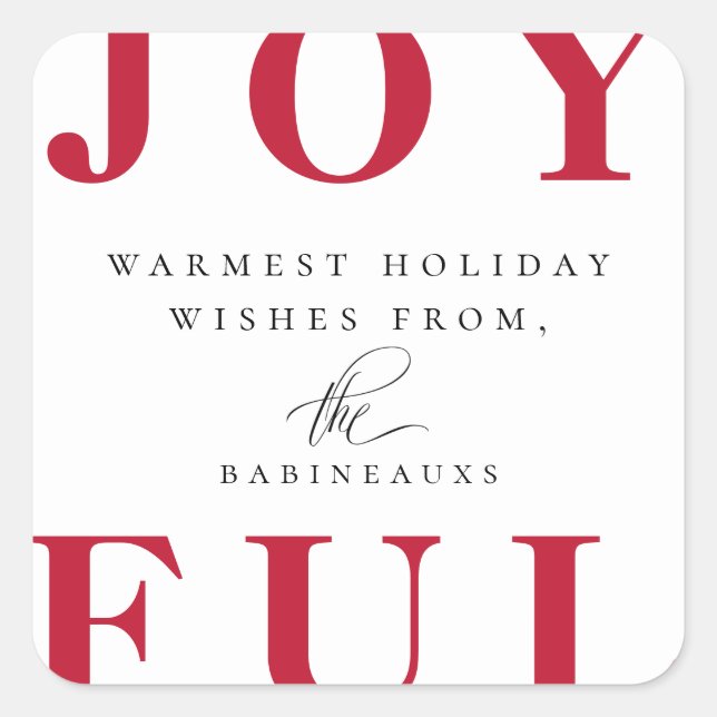Modern Bold Red JOYFUL Holiday Quadratischer Aufkleber (Vorderseite)