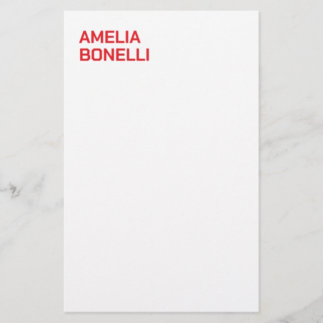 Modern Bold Red Name Minimalistisch Beruflich Briefpapier (Vorderseite)