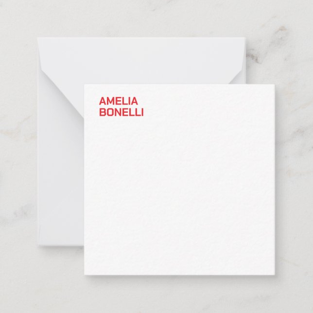 Modern Bold Red Name Minimalistisch Beruflich Mitteilungskarte (Vorderseite)