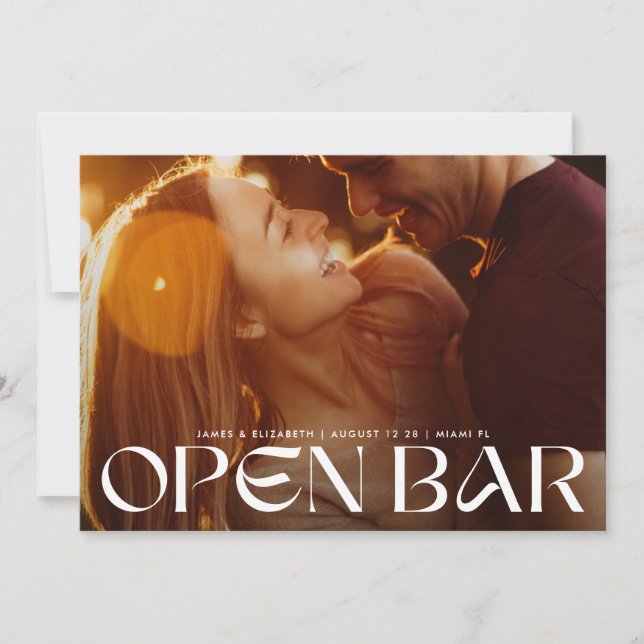 Modern Bold Retro Open Bar FullBleed Photo Wedding Save The Date (Vorderseite)