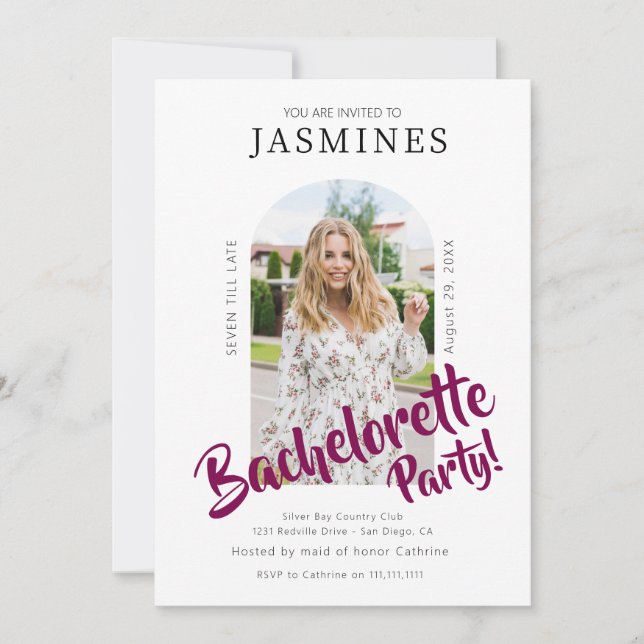 modern bold script  photo bachelorette Invitation  Einladung (Vorderseite)