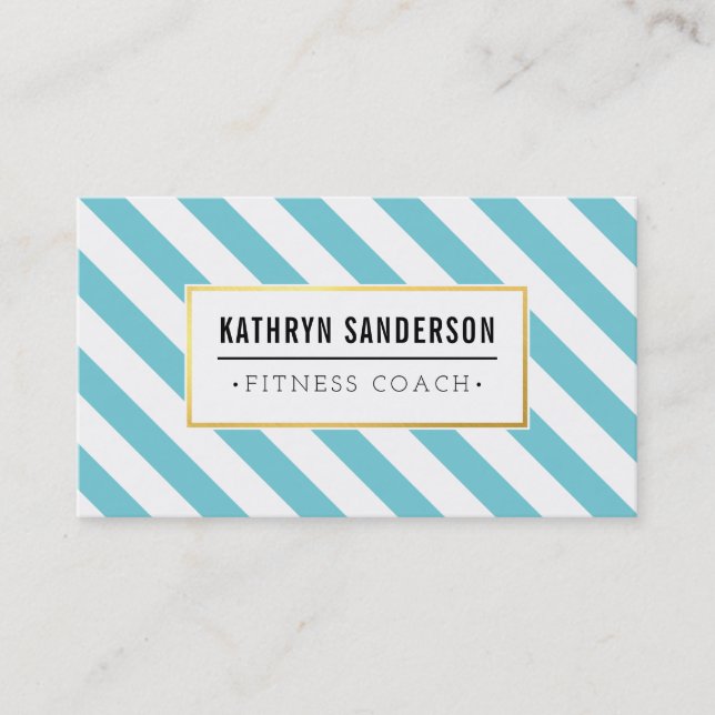 MODERN BOLD Streifen Gold Emblem Aqua Blue Visitenkarte (Vorderseite)