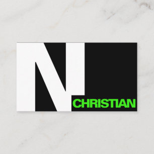 Modern Bold Typografie Initial Schwarz-weiß Green Visitenkarte