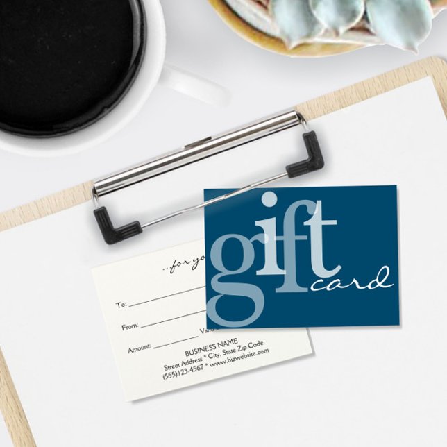 Modern Bold Typografy Deep Blue White Gift Card (Von Creator hochgeladen)