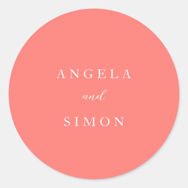 Modern Bold Vibrant Coral Simple Wedding Runder Aufkleber (Vorderseite)