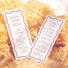 Modern Bold Wavy Frame Retro Red Wedding Programm