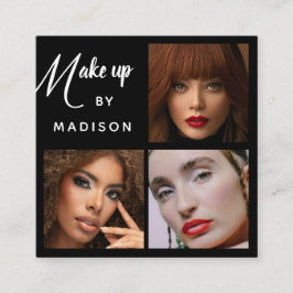 Modern Bold White Script 3 Photo Makeup Quadratische Visitenkarte