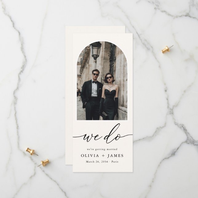 Modern Bookmark Arch Photo Wedding Save the Date (Vorderseite/Rückseite Beispiel)