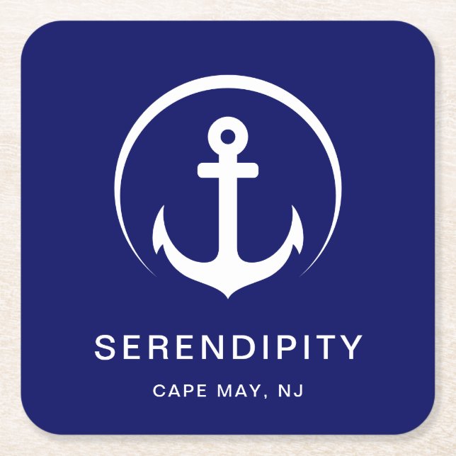 Modern Boote Monogram Navy Blue Rechteckiger Pappuntersetzer (Vorderseite)