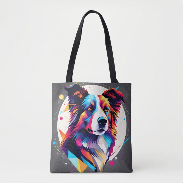 Modern Border Collie Abstrakt Tasche (Vorderseite)