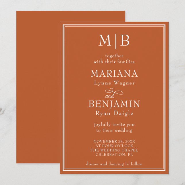 Modern Border Minimalistisch Boho Terracotta Weddi Einladung (Vorne/Hinten)