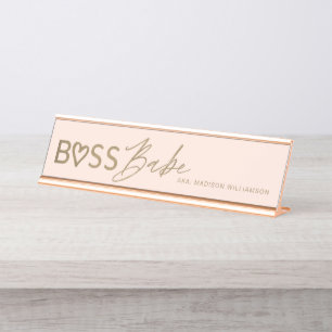 Modern Boss Babe Stilvoll Rosa & Gold Schreibtischnamensplakette