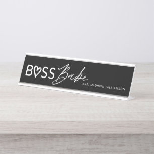 Modern Boss Babe Stilvolles Schwarz & Weiß Schreibtischnamensplakette
