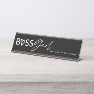 Modern Boss Girl Stilvoll Schwarz & Weiß Schreibtischnamensplakette